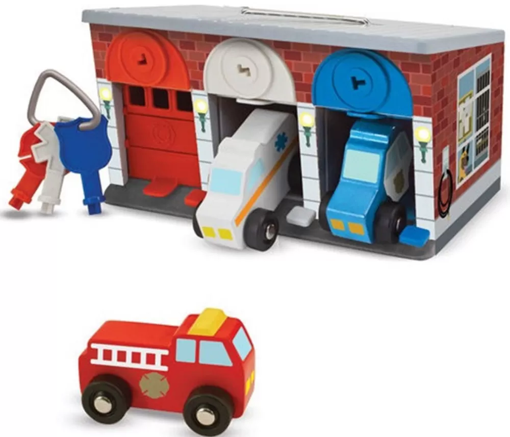 Melissa and Doug Garage Mit Schlusseln Und Einsatzfahrzeugen Store